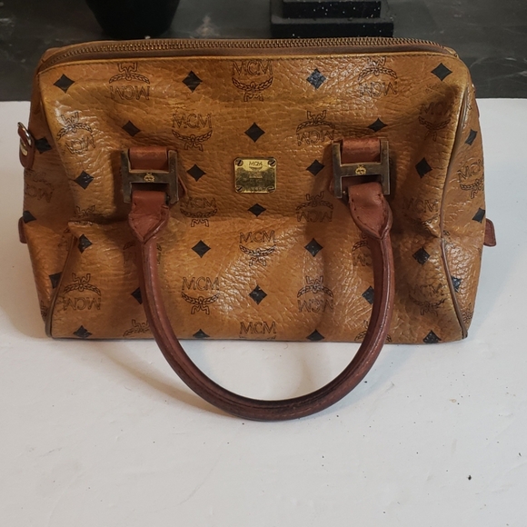 MCM Logos Monogram Leather Boston Handbag Mini Bags